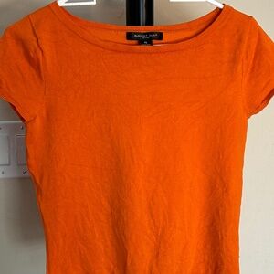 Washable Silk Knit Short Sleeve Orange Top